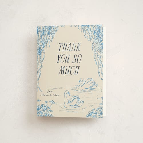 This is a bluebell baby shower thank you cards with standard by Pati Cascino called sweet swan printing on strathmore in standard
