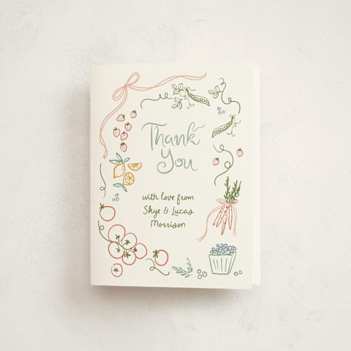 This is a meadow baby shower thank you cards with standard by Jenna Holcomb called locally grown sketch printing on strathmore in standard