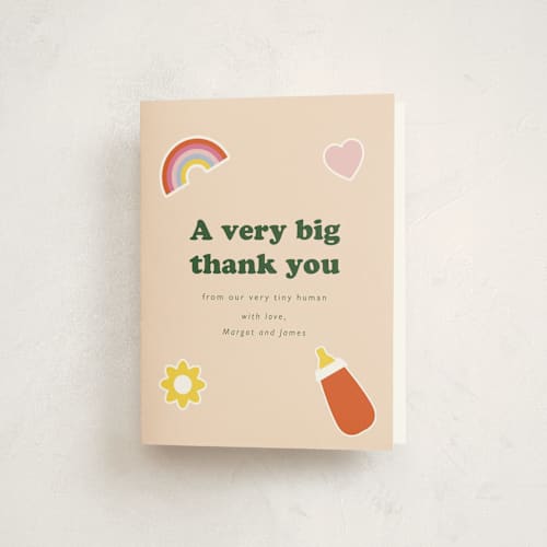 This is a sunshine baby shower thank you cards with standard by Hudson meet Rose called scout badges printing on strathmore in standard