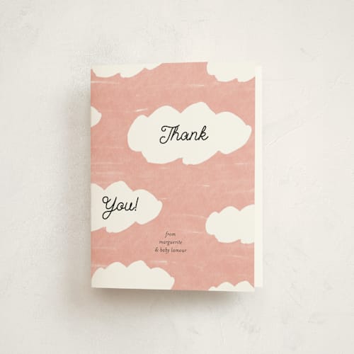 This is a blush baby shower thank you cards with standard by Ani Somi called little stork printing on strathmore in standard
