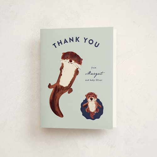 This is a sea baby shower thank you cards with standard by Gwen Bedat called sip & sea printing on strathmore in standard