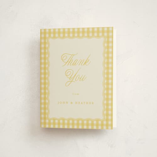 This is a lemonade baby shower thank you cards with standard by Brianne Larsen called scalloped gingham printing on strathmore in standard