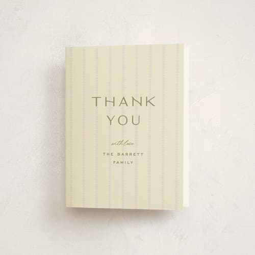 This is a blush baby shower thank you cards with standard by Ellen Schlegelmilch called stitched lines printing on strathmore in standard