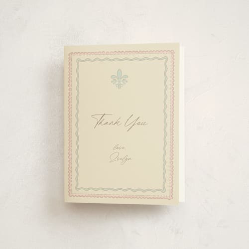 This is a mint baby shower thank you cards with standard by Tina Faselli called precious printing on strathmore in standard