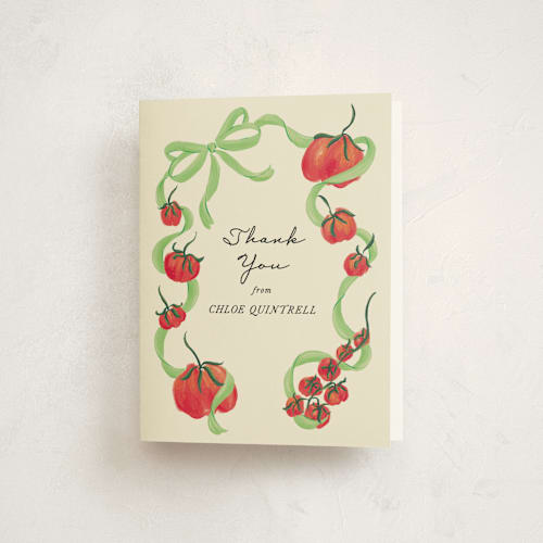 This is a lime baby shower thank you cards with standard by Jackie Crawford called petit pomodoro printing on strathmore in standard