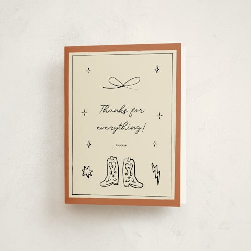 This is a rust baby shower thank you cards with standard by Ani Somi called el ranchero printing on strathmore in standard