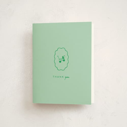 This is a mint baby shower thank you cards with standard by Jen Ramsey called vintage classic printing on strathmore in standard