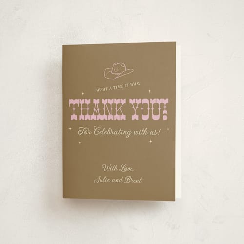 This is a cocoa baby shower thank you cards with standard by Maggie Daugherty called cowgirl on the way! printing on strathmore in standard