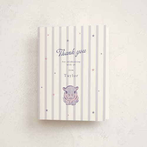 This is a twilight frost baby shower thank you cards with standard by Cass Loh called baby hippo printing on strathmore in standard