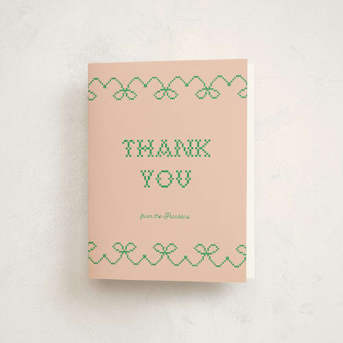 This is a grass baby shower thank you cards with standard by Studio Suku called needlepoint printing on strathmore in standard