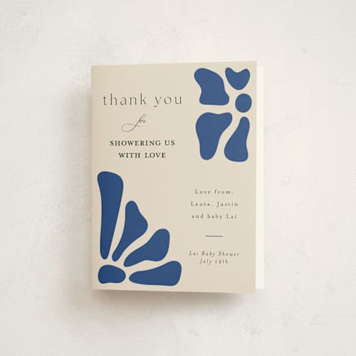 This is a cobalt baby shower thank you cards with standard by Joyce Pinheiro called modern bloom printing on strathmore in standard