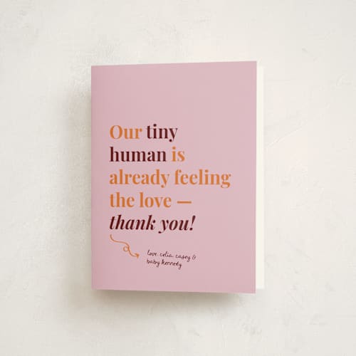 This is a pomegranate baby shower thank you cards with standard by Madison Kic called increasingly uncomfortable pregnant person printing on strathmore in standard