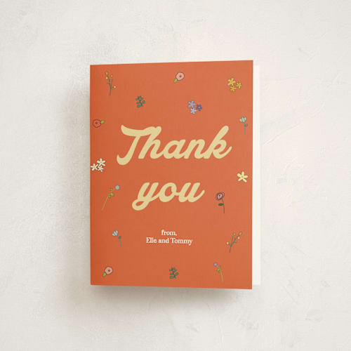 This is a daffodil baby shower thank you cards with standard by Felicia Balestrere called modern peach floral printing on strathmore in standard