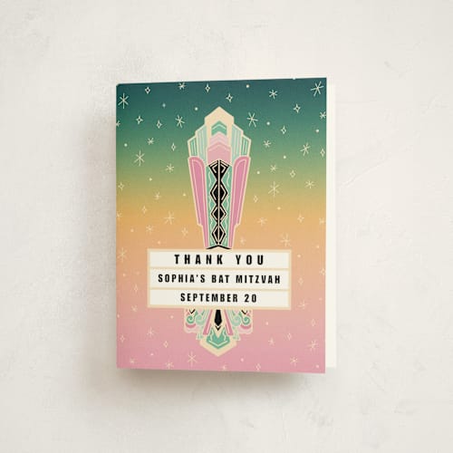 This is a peony bar mitzvah bat mitzvah invitations with standard by Becky Nimoy called bat mitzvah theatre marquee printing on strathmore in standard