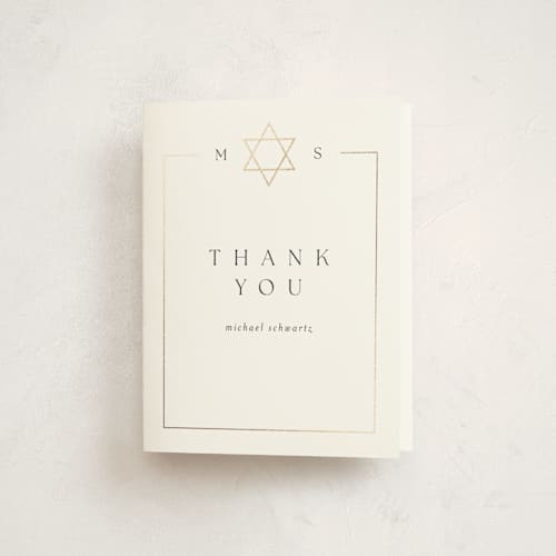 This is a silk bar mitzvah bat mitzvah invitations with foil pressed by Kelly Schmidt called framed monogram printing on strathmore in standard