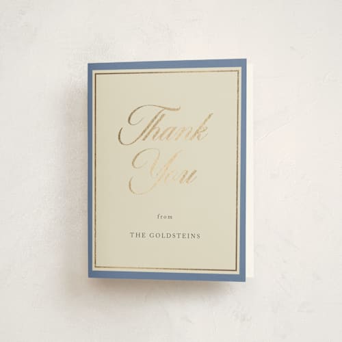 This is a cerulean bar mitzvah bat mitzvah invitations with foil pressed by Morgan Kendall called formal elegance printing on strathmore in standard
