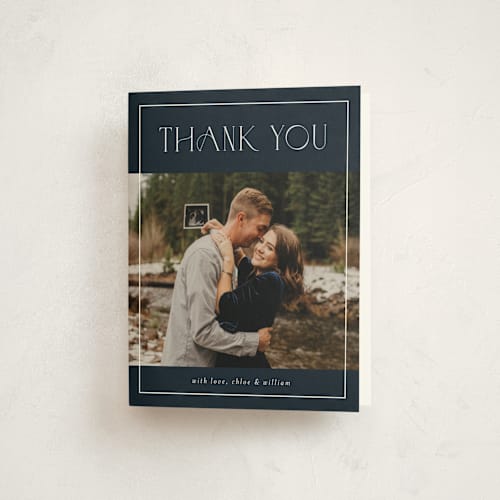 This is a navy kids thank you cards with standard by Stacey Meacham called eternity printing on strathmore in standard