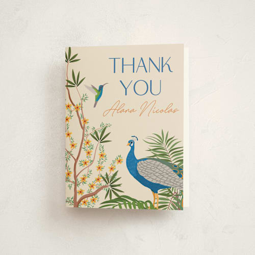 This is a champagne kids thank you cards with standard by Sherley Ferreira called tropical party printing on strathmore in standard
