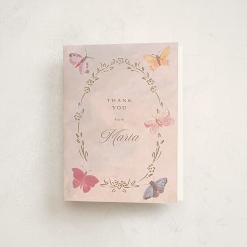 This is a petal kids thank you cards with standard by Teju Reval called dreamy butterflies printing on strathmore in standard