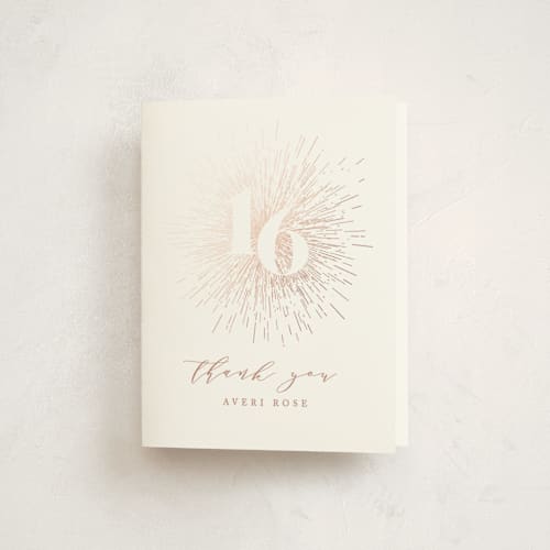 This is a cocoa sweet sixteen birthday party invitations with foil pressed by Ana Sharpe called starburst printing on strathmore in standard