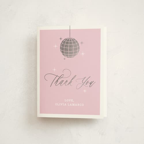 This is a blush sweet sixteen birthday party invitations with foil pressed by Yolanda Mariak Chendak called discotheque printing on strathmore in standard