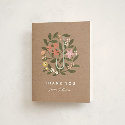 This is a kraft kids thank you cards with standard by Jennifer Wick called floral fete printing on strathmore in standard