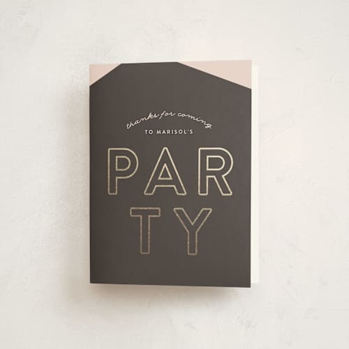 This is a sweet tea kids thank you cards with standard by Phrosné Barwood called like it's my birthday printing on strathmore in standard