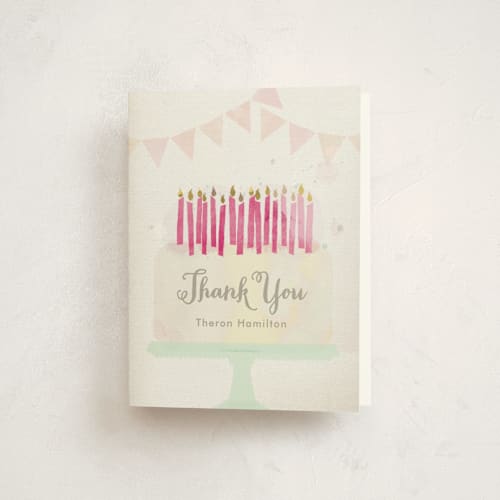 This is a rose kids thank you cards with standard by Rebecca Bowen called painted party printing on strathmore in standard