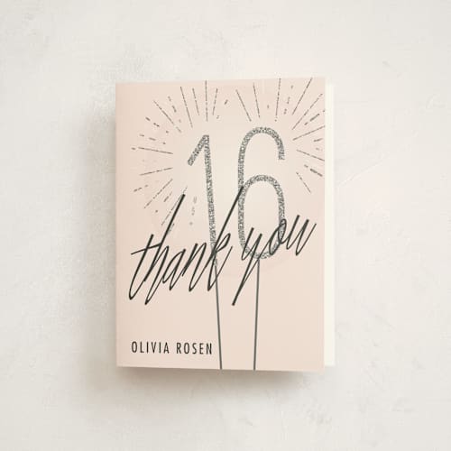 This is a blush kids thank you cards with standard by Annie Holmquist called sixteen sparklers printing on strathmore in standard