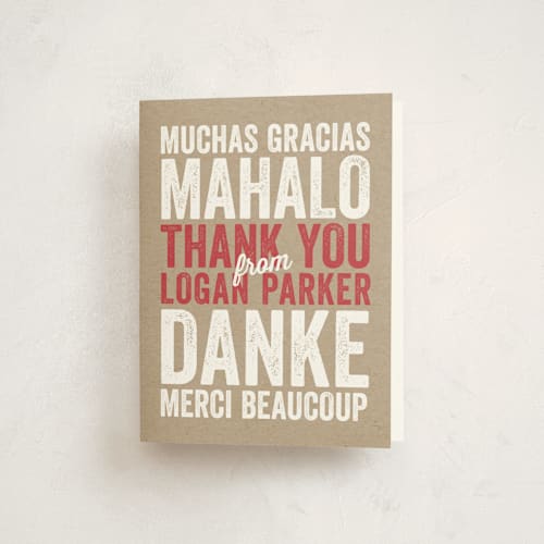 This is a fire engine kids thank you cards with standard by Erin Deegan called kraft birthday printing on strathmore in standard