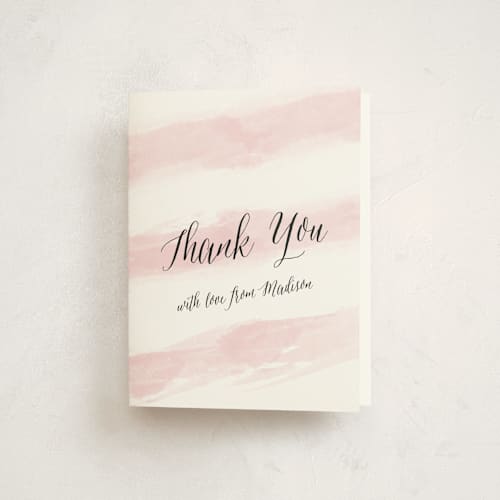 This is a cotton candy kids thank you cards with standard by Sarah Brown called sweet stripes printing on strathmore in standard