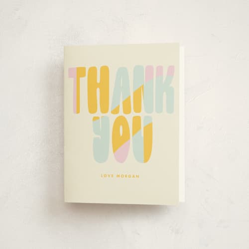 This is a vanilla kids thank you cards with standard by Baumbirdy called sweet type printing on strathmore in standard