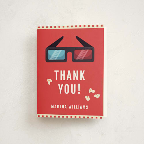 This is a cobblestone kids thank you cards with standard by Sherley Ferreira called movie night party printing on strathmore in standard