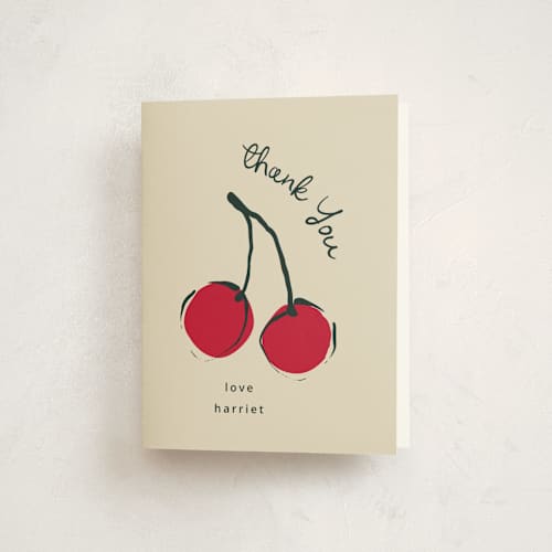 This is a tomato kids thank you cards with standard by Kelly Watkins called cherries printing on strathmore in standard