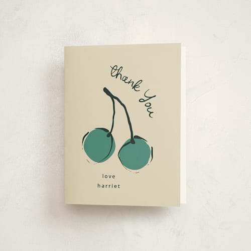 This is a rainbow kids thank you cards with standard by Kelly Watkins called cherries printing on strathmore in standard