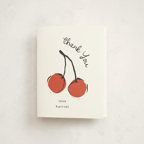 This is a strawberry kids thank you cards with standard by Kelly Watkins called cherries printing on strathmore in standard