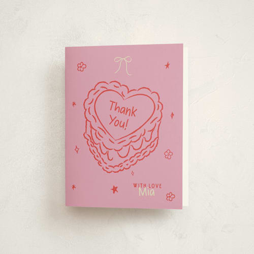 This is a pretty in pink kids thank you cards with standard by Helena Vitto called dancing queen printing on strathmore in standard