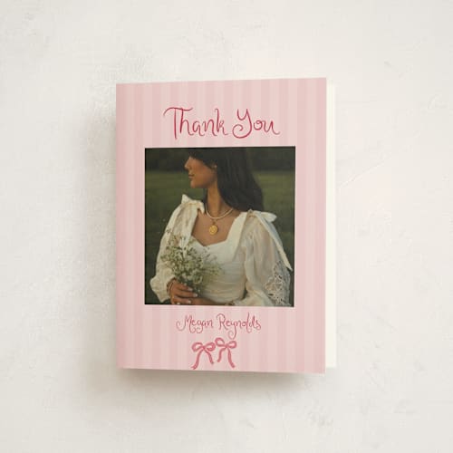 This is a cherry kids thank you cards with standard by Tamara Hilje called sixteen bow candles printing on strathmore in standard