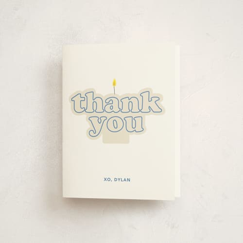 This is a azure kids thank you cards with standard by Baumbirdy called retro sixteen candles printing on strathmore in standard