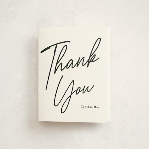 This is a cotton thank you cards with standard by Stacey Meacham called modern milestone printing on strathmore in standard