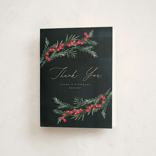 This is a black pine thank you cards with standard by Petra Kern called xmas cocktails printing on strathmore in standard