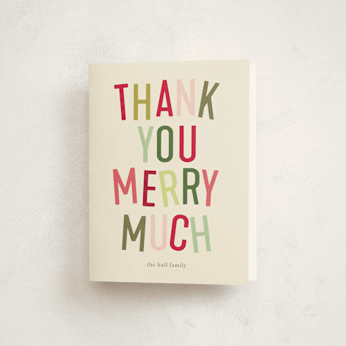 This is a ivory thank you cards with standard by Baumbirdy called la party printing on strathmore in standard