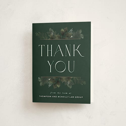 This is a evergreen thank you cards with standard by Leah Bisch called tis the season printing on strathmore in standard