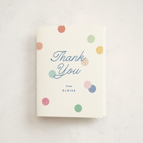This is a rainbow thank you cards with standard by Creo Study called confetti party printing on strathmore in standard