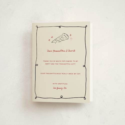 This is a noir thank you cards with standard by Kartika Paramita called pizza birthday bash printing on strathmore in standard