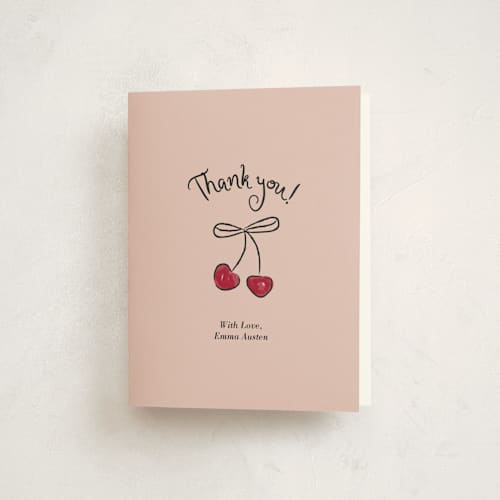 This is a cherry thank you cards with standard by Helena Vitto called cherry birthday printing on strathmore in standard