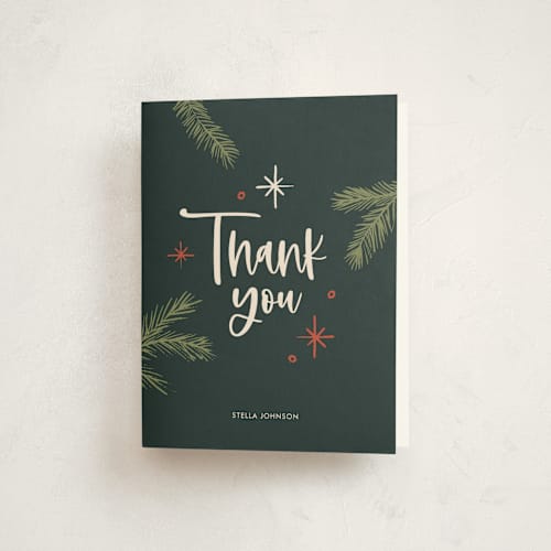 This is a forest thank you cards with standard by Marie Bloch-Laine called holiday party printing on strathmore in standard