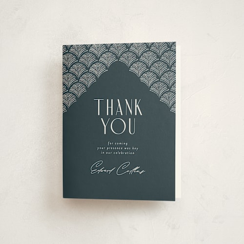This is a teal thank you cards with standard by Tamara Hilje called vitrola printing on strathmore in standard