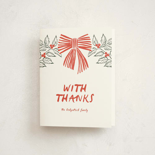 This is a poinsettia thank you cards with standard by Angela Marzuki called party bow printing on strathmore in standard