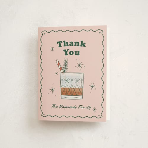 This is a dusty pink thank you cards with standard by Becky Nimoy called holiday cocktails printing on strathmore in standard